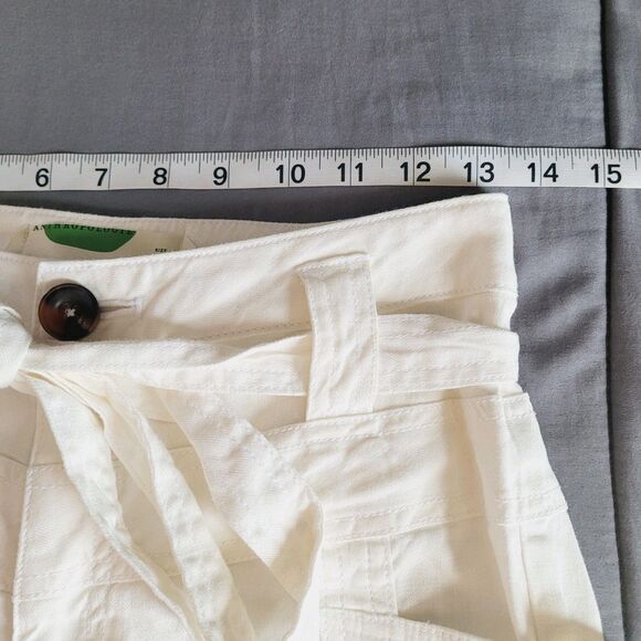 Anthropologie Wide-Leg Linen Blend Ivory Pants Trousers size 25 Belted Pockets - Picture 5 of 9